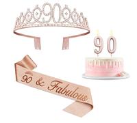 Amosking Decorazioni per 90° compleanno da donna con candele a corona a fascia