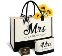 Amosking Donna 2025 Borsa da sposa in tela con borsa per il trucco, regali di nozze per addio al nubilato, festa di fidanzamento, luna di miele, signorina a donna, regali da sposa