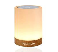 Amouhom Luce Notturna Bambini, Lampada da Comodino LED con 16 Colori Luminosità Regolabile Batteria al Litio Ricaricabile (Venatura legno)