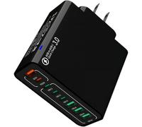 Amountofus 8 in 1 Waterproof Ports USB Fast Charger, Multi-Port Charging Station for Multiple Devices - High-Speed Hub w/Outlet Plug, Portable Wall Adapter for Travel/Home/Office (Black,US)