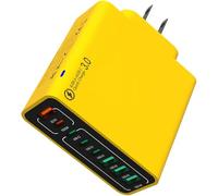 Amountofus 8 in 1 Waterproof Ports USB Fast Charger, Multi-Port Charging Station for Multiple Devices - High-Speed Hub w/Outlet Plug, Portable Wall Adapter for Travel/Home/Office (Yellow,US)