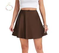 AMOUSD Minigonna estiva da donna in raso setoso a vita alta elastica tinta unita raso di seta gonna corta casual club minigonna nera, Marrone, M