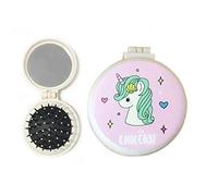 AMOYER Airbag Pieghevole Pettine con Trucco dello Specchio Cavallo Bello Modello dei Massaggio con Spazzola Rotonda Ragazze Specchio della Tasca Pettine Set