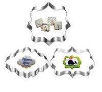 AMOYER Zucchero Biscotto Mold 3Pcs Plaque taglierina Cookie Cornice Fai da Te Torta Ovale Quadrato Rettangolo Fancy Acciaio Muffa del Biscotto