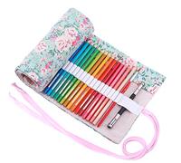 Amoyie Rotolo Sacchetto della Matita per 48 matite Colorate Tela Astucci Organizer Borsa per Studenti d'arte Fiore