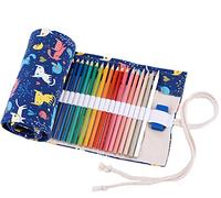 Amoyie - Sacchetto della matita portamatite arrorolabile per 36 matite colorate porta penne tela wrap borse organizer astuccio portapenne scuola cassa del supporto di matita viaggio le gatto blu 36