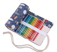amoyie Sacchetto della matita tela rotolo astuccio per 48 matite colorate, portamatite arrorolabile tela organizer astuccio (no inclusa matite), Gufo