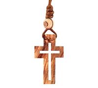 Ampal,collana marrone con croce in legno di ulivo autentico,fatta a mano a Gerusalemme,protezione per auto, regalo,stile kraft,corda di iuta,per casa,festa cristiano,compleanno,battesimo,comunione