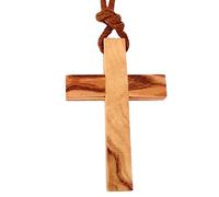 Ampals,collana marrone con vero legno d'ulivo fatta a mano a Gerusalemme, scatola di corda di iuta Kraft, regalo di Natale, battesimo, festa cristiana, compleanno, protezione dell'auto,casa, benessere
