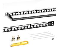 AMPCOM Pannello patch Keystone vuoto a 24 porte - Half U (0.5U) 19" per montaggio a rack o parete pannello modulare scaricato con barra di gestione dei cavi posteriore in metallo per rete UTP/STP