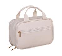 Ampia capacità da viaggio cosmetico, borsa in pelle PU a doppio strato, organizer per trucco, portatile impermeabile e con divider, ideale per cosmetici e toiletries, Creamy, Se référer au descriptif