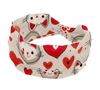 Ampia fascia elastica per capelli da donna, con cuore rosso, con simpatico gatto, antiscivolo, fascia per il sudore, fascia per il sudore, per allenamento, palestra, corsa, fitness, sport