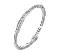 Ampio bracciale da donna con motivo floreale, in argento, placcato in argento, con scritta in lingua inglese "Solid Young Design Pull Antique Bracelet for Birthday", Taglia unica, Metallo, Nessuna