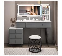Ampio mobile da bagno con touchscreen con specchio a LED, 3 modalità di illuminazione, armadio e 3 cassetti, sgabello bianco moderno incluso, elegante scrivania per il trucco della casa