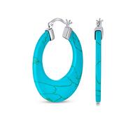 Ampio Piatto Blu Turchese Gemma Grande Ovale Orecchini A Cerchio Per Le Donne Adolescenti .925 Argento Sterling Più Colori 1,5 Pollici Di Diametro
