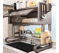 Ampio scolapiatti da appoggio sopra il lavello con anta antipolvere, adatto per piatti, bicchieri, ciotole e posate(75cm/29.5in)