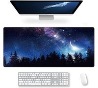 Ampio tappetino per mouse da gioco con cielo stellato nella foresta, formato XXL, tappetino per mouse con base in gomma antiscivolo, bordi cuciti, decorazione per ufficio, per donne, ragazze, uomini,