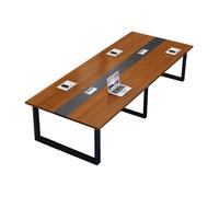 Ampio tavolo da conferenza con gestione dei cavi, tavolo da riunione rettangolare per ufficio con piano in legno e struttura in metallo, perfetto per sale riunioni, seminari e spazi di formazione