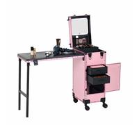 Ampio tavolo per manicure per onicotecniche, valigetta per il trucco con scrivania pieghevole, tavolo per manicure su ruote, tavolo da trucco per salone di bellezza e barbiere