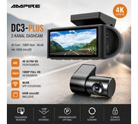 AMPIRE DC3-PLUS Dashcam a 2 Canali con Touch Screen, Frontale 4K, Posteriore ...