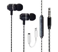 AMPLE Auricolari in-ear stereo per Google Pixel 9A 9 9 Pro XL 9 Pro Fold 8 8 Pro/Pixel 8A 7A 6A 7 7 Pro - Cuffie in-ear stereo con bassi cablati con jack da 3,5 mm e controllo volume in-line (nero)