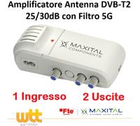 AMPLIFICATORE ANTENNA DI LINEA TV DA INTERNO DIGITALE TERRESTRE 1IN-2OUT 27dB 5G