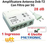 AMPLIFICATORE ANTENNA TV DA INTERNO AUTOALIMENTATO PER DIGITALE TERRESTRE 4 USCI