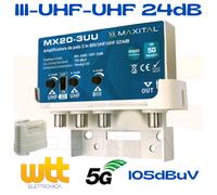 Amplificatore antenna TV da palo con filtro LTE/5G 24 dB 2 UHF-3 Banda 1 Uscita
