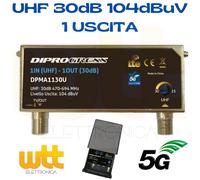 AMPLIFICATORE ANTENNA TV DA PALO UHF 30dB 104dBuV 5G