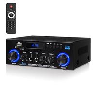 Amplificatore Audio Stereo 2.0 Bluetooth 5.3 con Radio FM e Microfono | 1000W Potenza di Picco (50W+50W RMS) | ECO BASS TREBLE | Compatibile con TV Smartphone Auto PC | Karaoke Casa e Viaggio