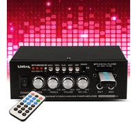 Amplificatore Bluetooth karaoke stereo hifi party system 2x 25 watt USB SD MP3 telecomando radio FM 16x11.8x5.8cm