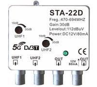 Amplificatore da palo antenna TV digitale terrestre DVB-T2 filtro 5G LTE 2 ingressi 2 uscite UHF regolabile