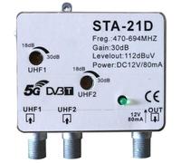 Amplificatore da Palo UHF STA-21D - 2 Ingressi, 1 Uscita, Filtro 5G Integrato, Guadagno 30dB, 470-694MHz - Per Impianti TV e Digitale Terrestre DVB-T/T2