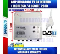 amplificatore segnale antenna tv vhf uhf da interno 30db 5g 1 ingresso 4 uscite
