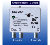 Amplificatore Segnale TV Antenna Digitale Terrestre da palo 30DB Filtro 5G 1in2o