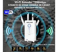 AMPLIFICATORE SEGNALE WIFI 5 GHZ AC1200 SUPER RIPETITORE FIBRA ROUTER + piani