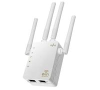 Amplificatore WLAN WLAN (AC1200 2,4 GHz: 300 Mbit/s; 5 GHz: 867 MBit/s), 4 antenne esterne da 3 dBi, display WPS, LED, WPA/WPA2, connessione LAN, compatibile con tutti i router WLAN bianco