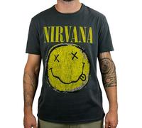 Amplified Maglietta da Uomo con Logo Nirvana-Worn out, Logo Worn out, Grigio (Carbone CC), XXL