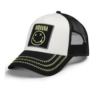 Amplified Cappellino da baseball Trucker con chiusura a scatto regolabile, traspirante, Nirvana, Bianco-Nero-Giallo, Taglia unica