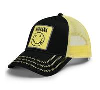 Amplified Cappellino da baseball Trucker con chiusura a scatto regolabile, traspirante, Nirvana, nero-giallo, Taglia unica