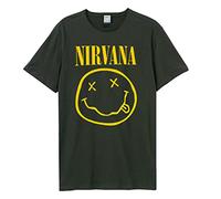 Amplified Nirvana-Smiley T-Camicia, Grigio (Carbone), S Uomo
