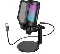 AmpliGame Fifine - Microfono USB per PC Gaming, microfono per streaming desktop con pulsante mute, manopola di guadagno per video podcast, microfono RGB per PS4/PS5, laptop A6NEO