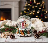 Ampolla Natalizia BABBO NATALE BOSCO Palla Neve Luci Suoni H20cm