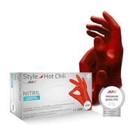 AMPri Guanti in nitrile rosso, 100 pezzi/scatola, taglia M, senza polvere, stile Hot Chili by Med-Comfort: guanti monouso in nitrile nelle taglie XS, S, M, L, XL