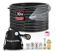 Ampvolts 10 m Sonda Sturatubi per Idropulitrice - 400 Bar/5800 PSI, 5 Ugelli e 1 Adattatore in Ottone, Compatibile con Karcher K2 K3 K4 K5 K6 K7 - Pulizia Facile dei Tubi