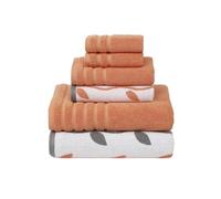 Amrapur 6-Piece Yarn Dyed Organic Vines Jacquard/Solid Ultra Soft 550GSM 100% Combed Cotton Towel Set 6 pz Asciugamani Tinto Filato Bio Corallo, Cotone, Singolo, 40.6 x 25.4 x 12.7 cm, 6 unità