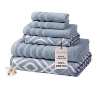 Amrapur 6-Piece Yarn Dyed Oxford Stripe Jacquard/Solid Ultra Soft 550GSM 100% Combed Cotton Towel Set 6 Asciugamani Tinti in Filo Blu, Cotone, Singolo, 40.6 x 25.4 x 12.7 cm, 6 unità