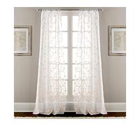 Amrapur Modern Threads Overseas Leaf Swirl Embroidered Sheet Panel Curtains Set di 2 Tende con Motivo a Foglie, 94 x 213,4 cm, Bianco/Tortora, Poliestere Tessuto, Singolo, W 37" x L 83.9" (2 Panels)