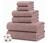 Amrapur Overseas Modern Threads Set da 6 pezzi, 2 asciugamani da bagno, 2 asciugamani per le mani, 2 asciugamani tinti in filo di diamante, set di asciugamani jacquard rosa antico