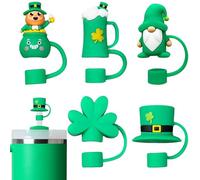 Amreich Coperture per paglia per San Patrizio - 5 pezzi 3D in silicone irlandese irlandese Stanley Cup accessori con trifoglio, gnomi, vaso d'oro design
